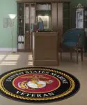 Custom US Marine Corps veteran rug honoring service — Eagle Globe and Anchor, made in USA by Rug Rats, WOSB Federal Certified.