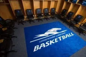 Longwood University school locker room logo rug