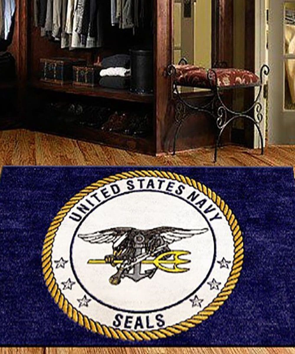 Eagle Seal of the USA Patriotic Completed 38 Round Blue Latch Hook Rug  Carpet