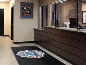 Thin Blue Line Police Chief Sheriff Eagle Emblem Design Indoor Door Rug 