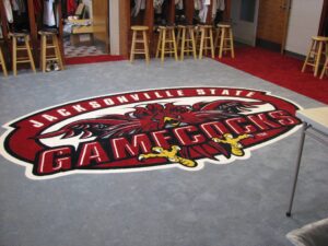 JSU school locker room logo rug