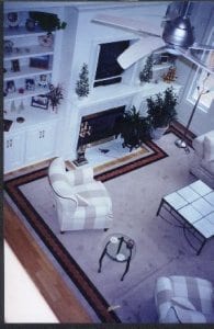 Custom Rug follows outline of Fireplace